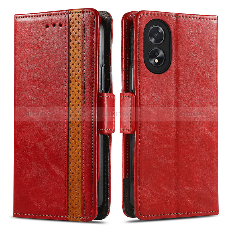 Custodia Portafoglio In Pelle Cover con Supporto S02D per Oppo A38 Rosso