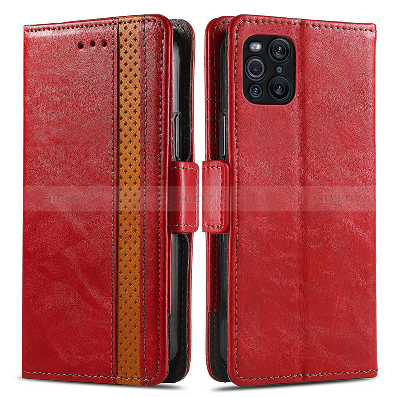 Custodia Portafoglio In Pelle Cover con Supporto S02D per Oppo Find X3 5G Rosso