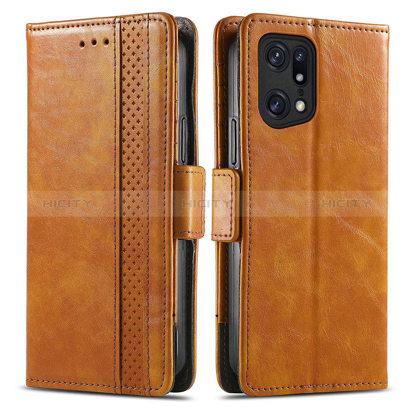 Custodia Portafoglio In Pelle Cover con Supporto S02D per Oppo Find X5 5G Marrone Chiaro