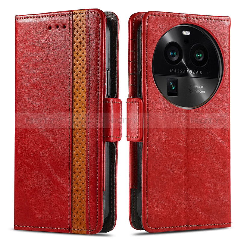 Custodia Portafoglio In Pelle Cover con Supporto S02D per Oppo Find X6 5G Rosso