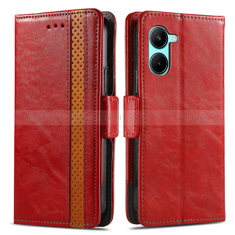 Custodia Portafoglio In Pelle Cover con Supporto S02D per Realme C33 Rosso