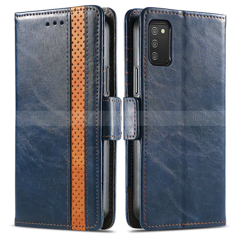 Custodia Portafoglio In Pelle Cover con Supporto S02D per Samsung Galaxy A02s Blu