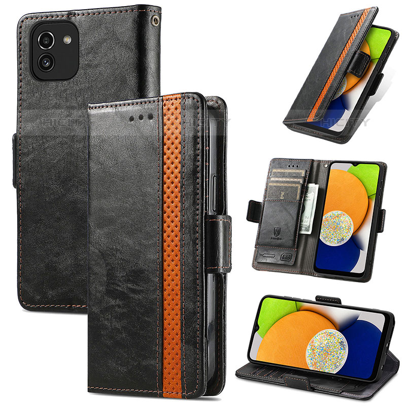 Custodia Portafoglio In Pelle Cover con Supporto S02D per Samsung Galaxy A03