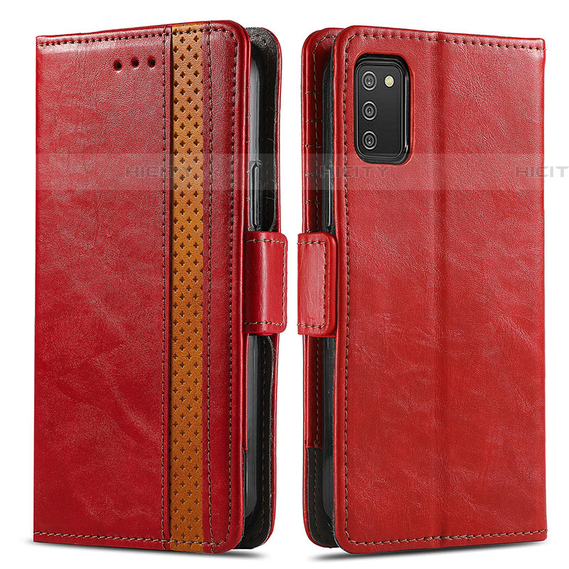 Custodia Portafoglio In Pelle Cover con Supporto S02D per Samsung Galaxy A03s Rosso