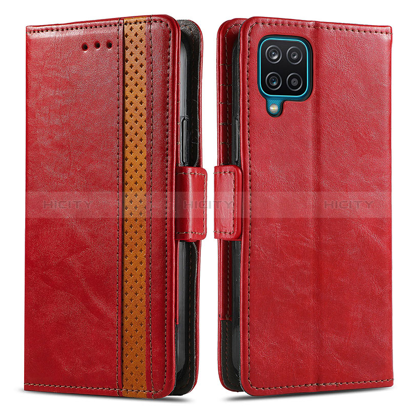 Custodia Portafoglio In Pelle Cover con Supporto S02D per Samsung Galaxy A12 Rosso