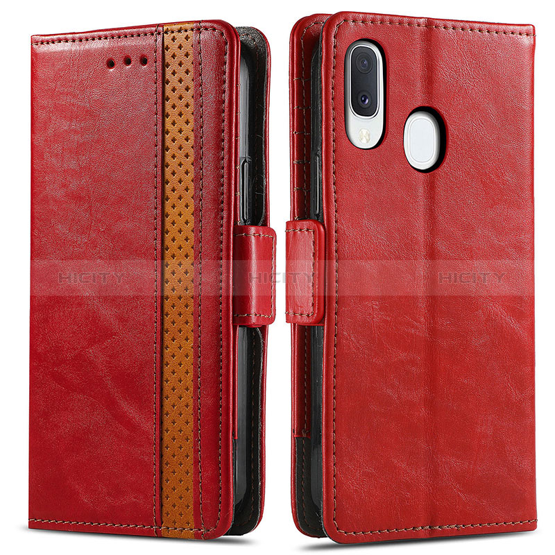 Custodia Portafoglio In Pelle Cover con Supporto S02D per Samsung Galaxy A20e Rosso