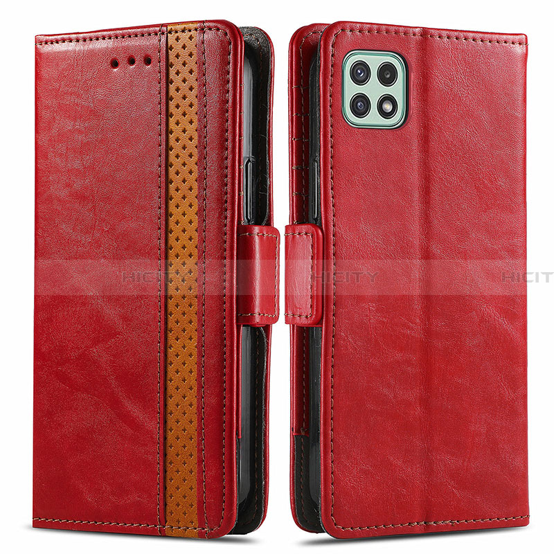 Custodia Portafoglio In Pelle Cover con Supporto S02D per Samsung Galaxy A22 5G Rosso