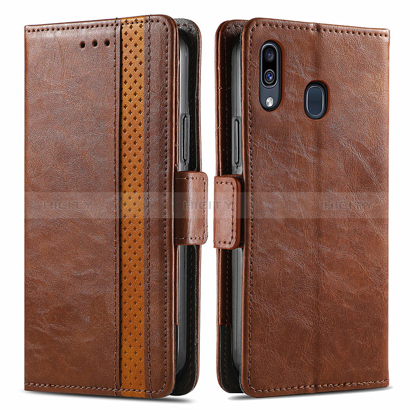 Custodia Portafoglio In Pelle Cover con Supporto S02D per Samsung Galaxy A30 Marrone