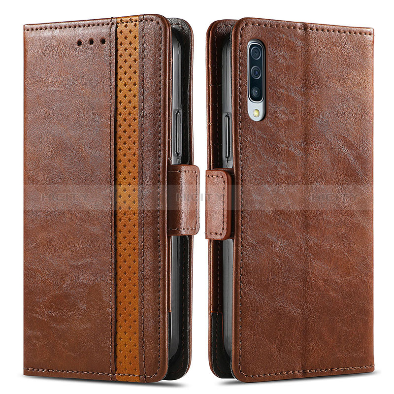 Custodia Portafoglio In Pelle Cover con Supporto S02D per Samsung Galaxy A30S Marrone