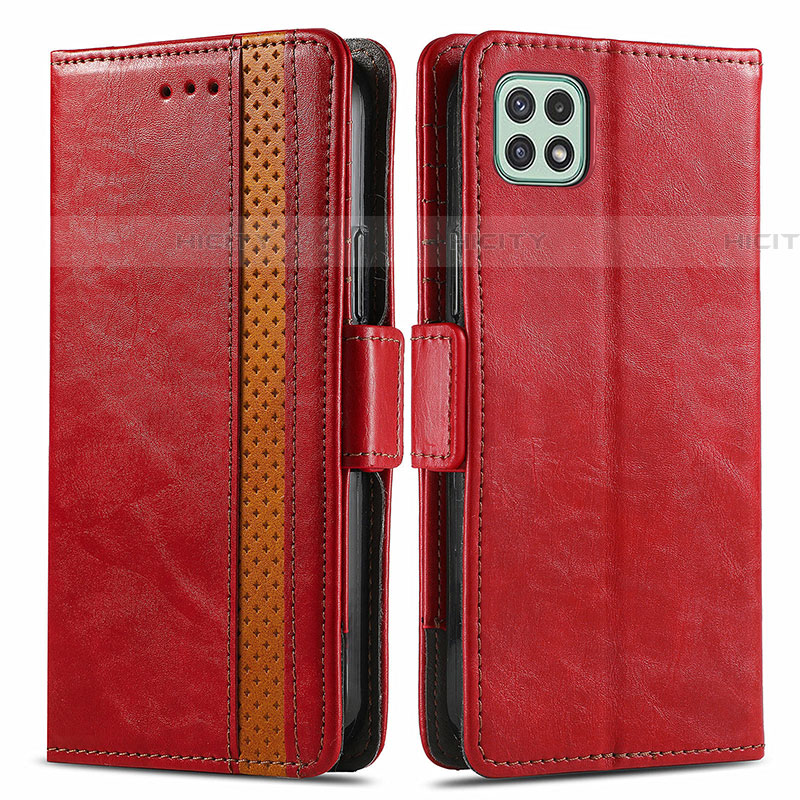 Custodia Portafoglio In Pelle Cover con Supporto S02D per Samsung Galaxy F42 5G Rosso