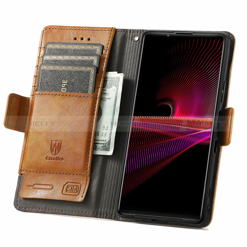 Custodia Portafoglio In Pelle Cover con Supporto S02D per Sony Xperia 1 III