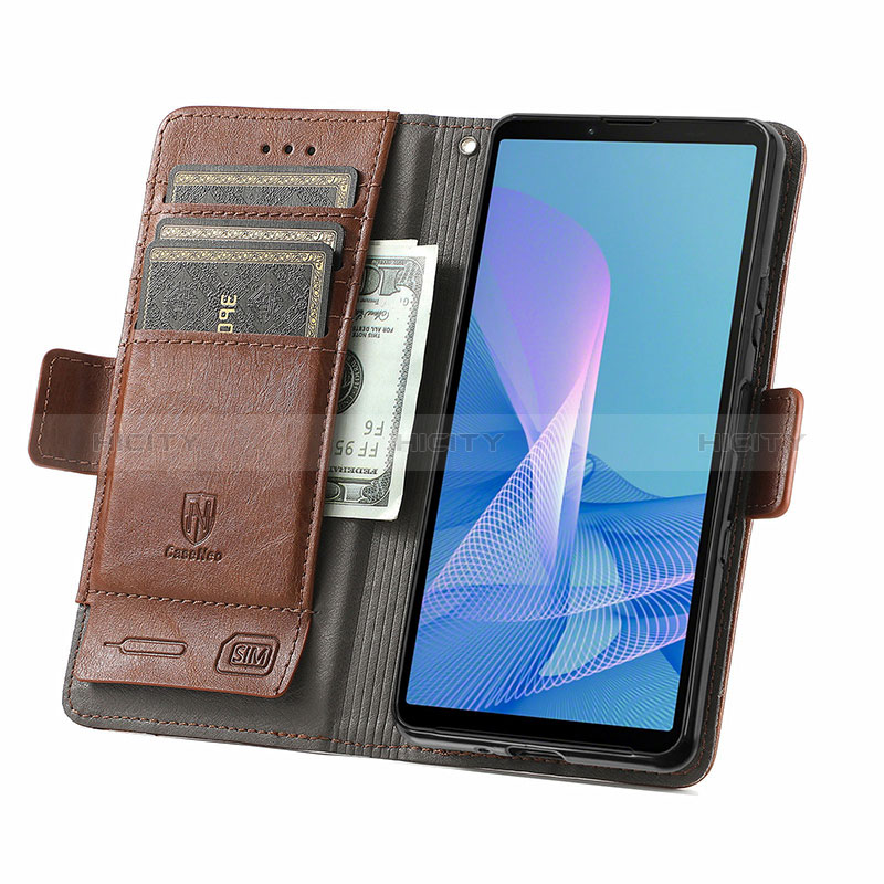 Custodia Portafoglio In Pelle Cover con Supporto S02D per Sony Xperia 10 III Lite