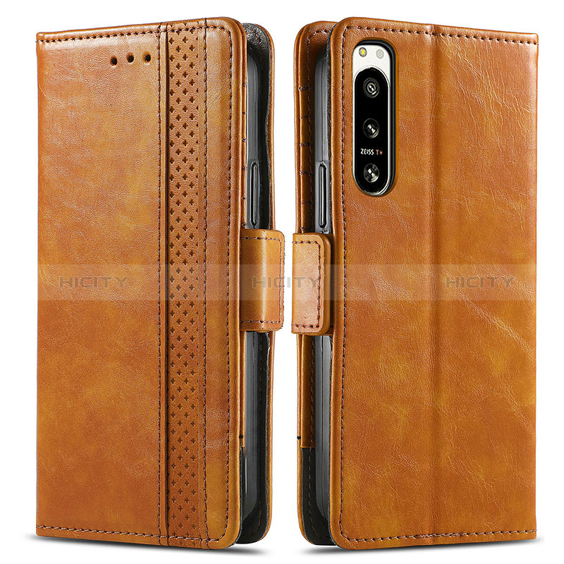 Custodia Portafoglio In Pelle Cover con Supporto S02D per Sony Xperia 5 IV Marrone Chiaro