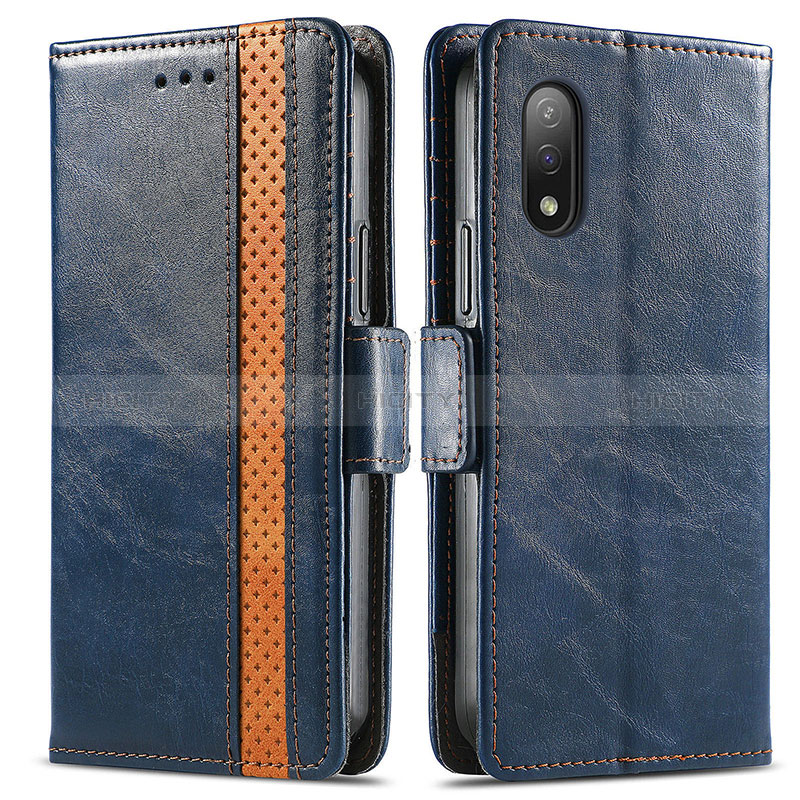 Custodia Portafoglio In Pelle Cover con Supporto S02D per Sony Xperia Ace II Blu