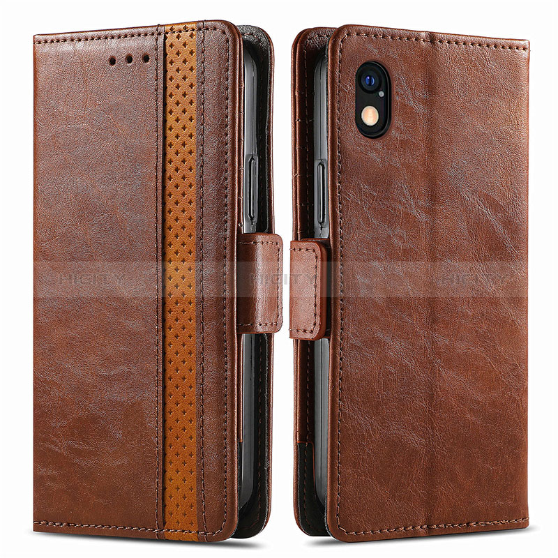 Custodia Portafoglio In Pelle Cover con Supporto S02D per Sony Xperia Ace III SO-53C Marrone