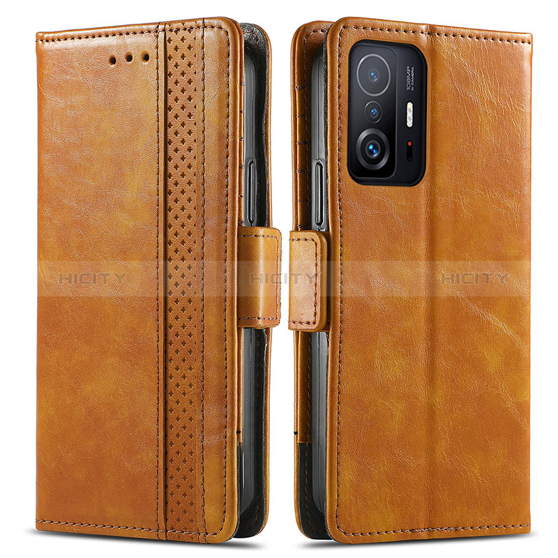 Custodia Portafoglio In Pelle Cover con Supporto S02D per Xiaomi Mi 11T 5G Marrone Chiaro