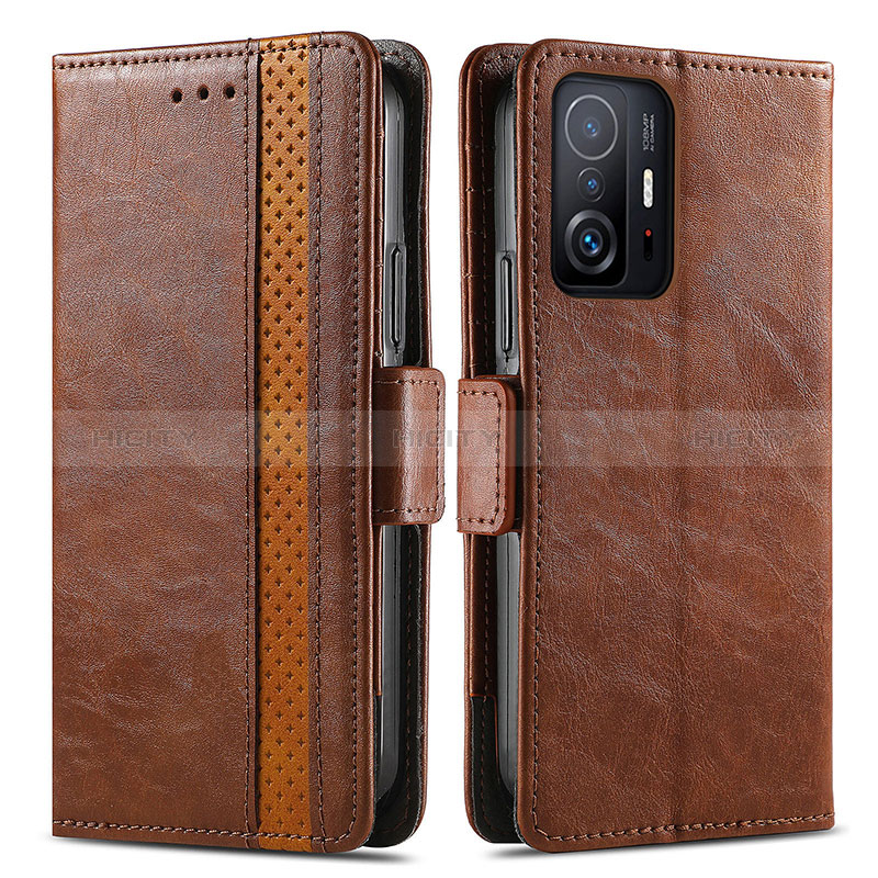 Custodia Portafoglio In Pelle Cover con Supporto S02D per Xiaomi Mi 11T Pro 5G Marrone