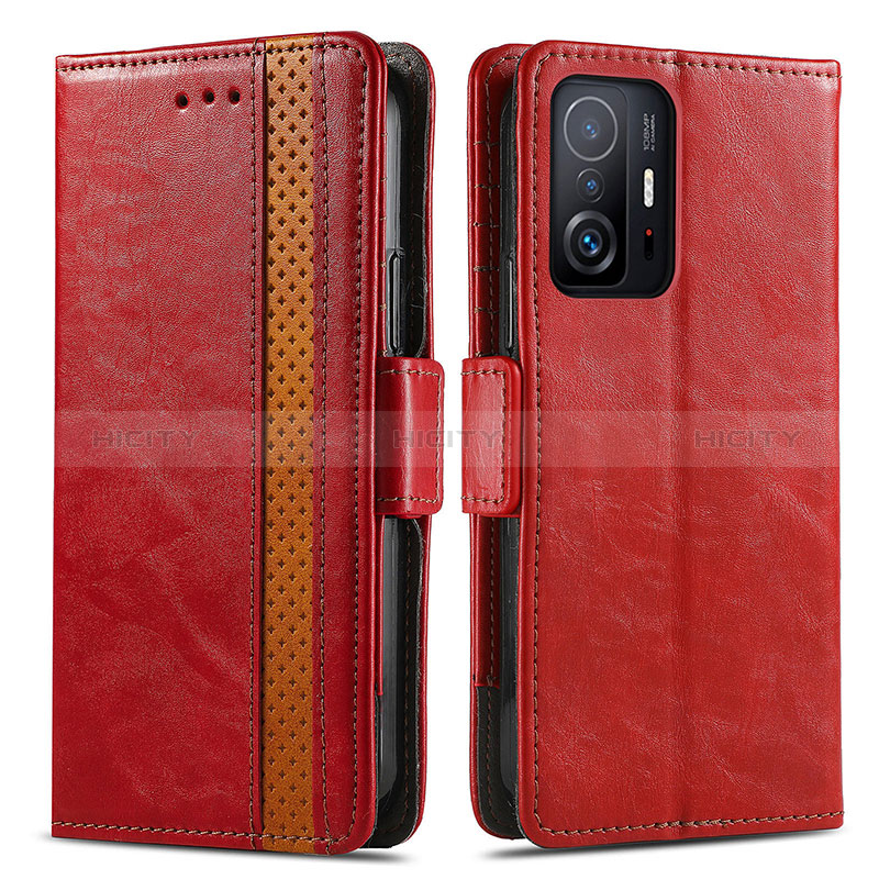 Custodia Portafoglio In Pelle Cover con Supporto S02D per Xiaomi Mi 11T Pro 5G Rosso