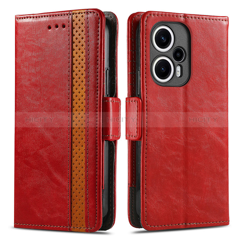 Custodia Portafoglio In Pelle Cover con Supporto S02D per Xiaomi Poco F5 5G Rosso