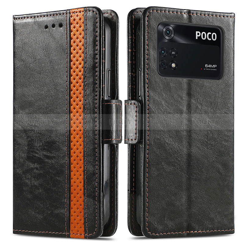 Custodia Portafoglio In Pelle Cover con Supporto S02D per Xiaomi Poco M4 Pro 4G Nero