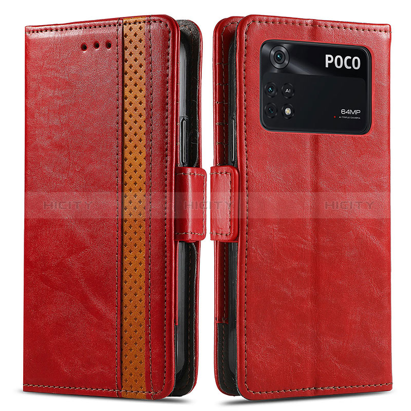 Custodia Portafoglio In Pelle Cover con Supporto S02D per Xiaomi Poco M4 Pro 4G Rosso