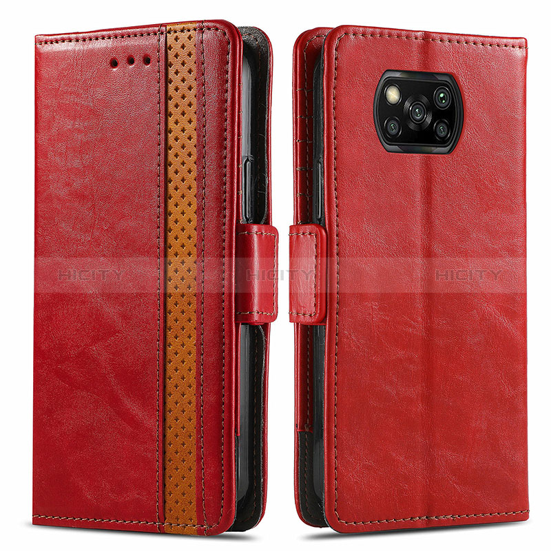 Custodia Portafoglio In Pelle Cover con Supporto S02D per Xiaomi Poco X3 Pro Rosso