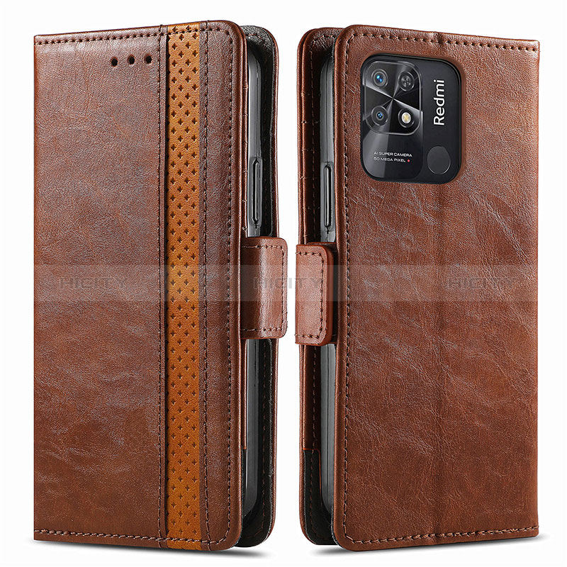 Custodia Portafoglio In Pelle Cover con Supporto S02D per Xiaomi Redmi 10 Power Marrone