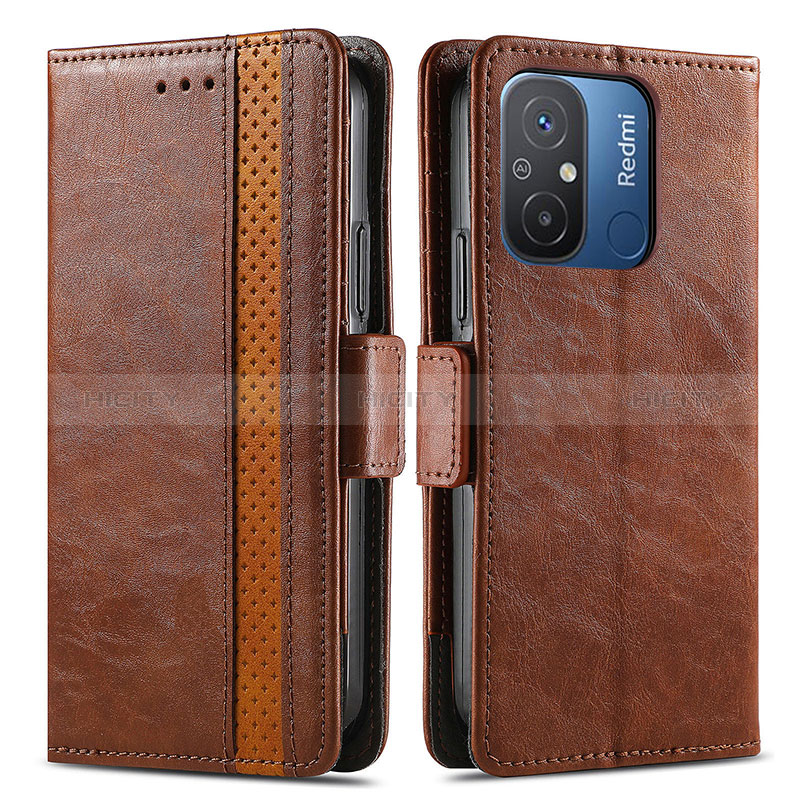 Custodia Portafoglio In Pelle Cover con Supporto S02D per Xiaomi Redmi 12C 4G Marrone