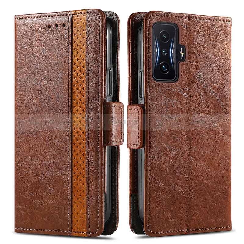 Custodia Portafoglio In Pelle Cover con Supporto S02D per Xiaomi Redmi K50 Gaming 5G Marrone