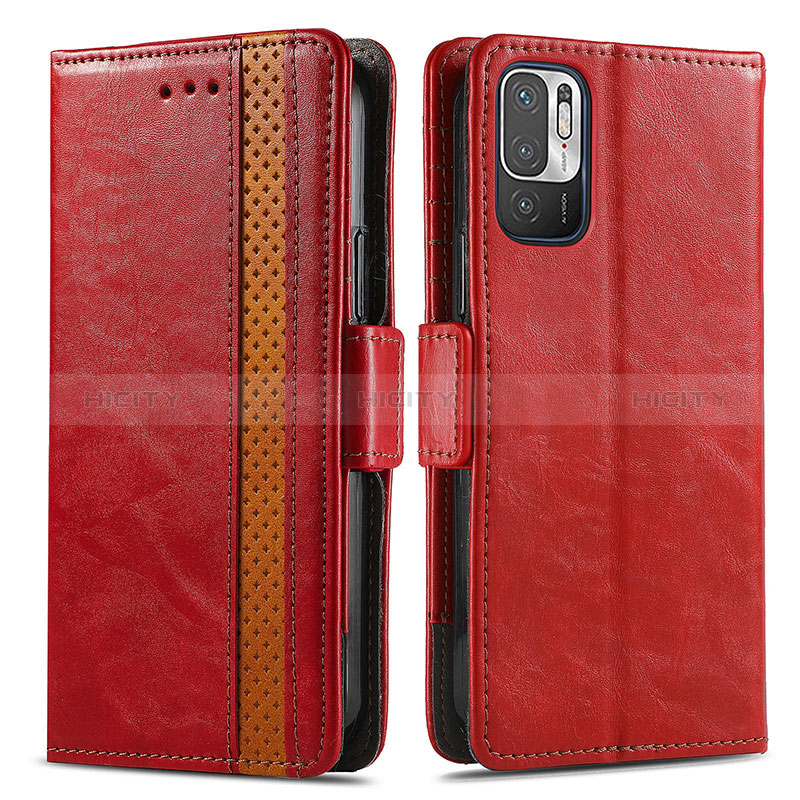 Custodia Portafoglio In Pelle Cover con Supporto S02D per Xiaomi Redmi Note 10T 5G Rosso