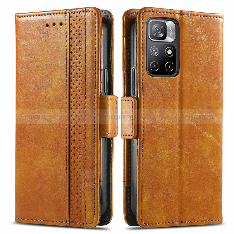 Custodia Portafoglio In Pelle Cover con Supporto S02D per Xiaomi Redmi Note 11 5G Marrone Chiaro