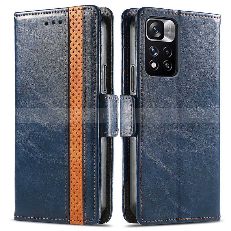 Custodia Portafoglio In Pelle Cover con Supporto S02D per Xiaomi Redmi Note 11 Pro+ Plus 5G Blu