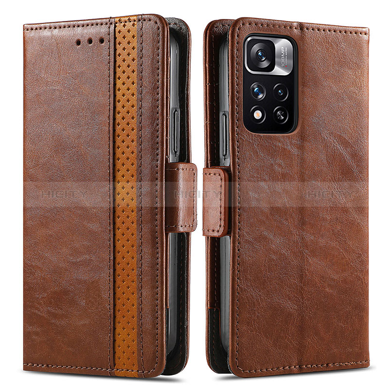 Custodia Portafoglio In Pelle Cover con Supporto S02D per Xiaomi Redmi Note 11 Pro+ Plus 5G Marrone