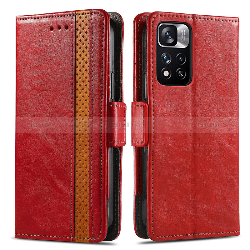 Custodia Portafoglio In Pelle Cover con Supporto S02D per Xiaomi Redmi Note 11 Pro+ Plus 5G Rosso