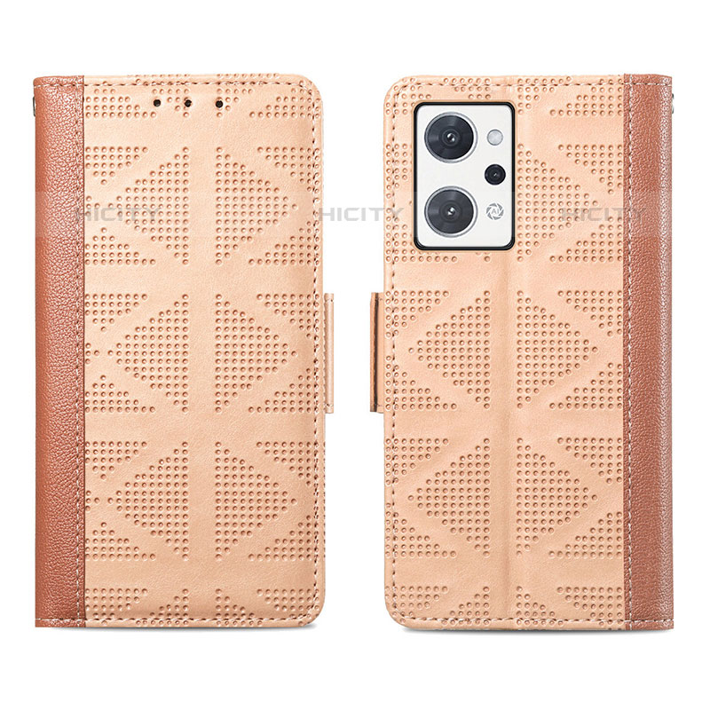 Custodia Portafoglio In Pelle Cover con Supporto S03D per Oppo Reno7 A Marrone Chiaro