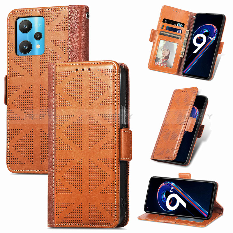 Custodia Portafoglio In Pelle Cover con Supporto S03D per Realme 9 Pro 5G Marrone