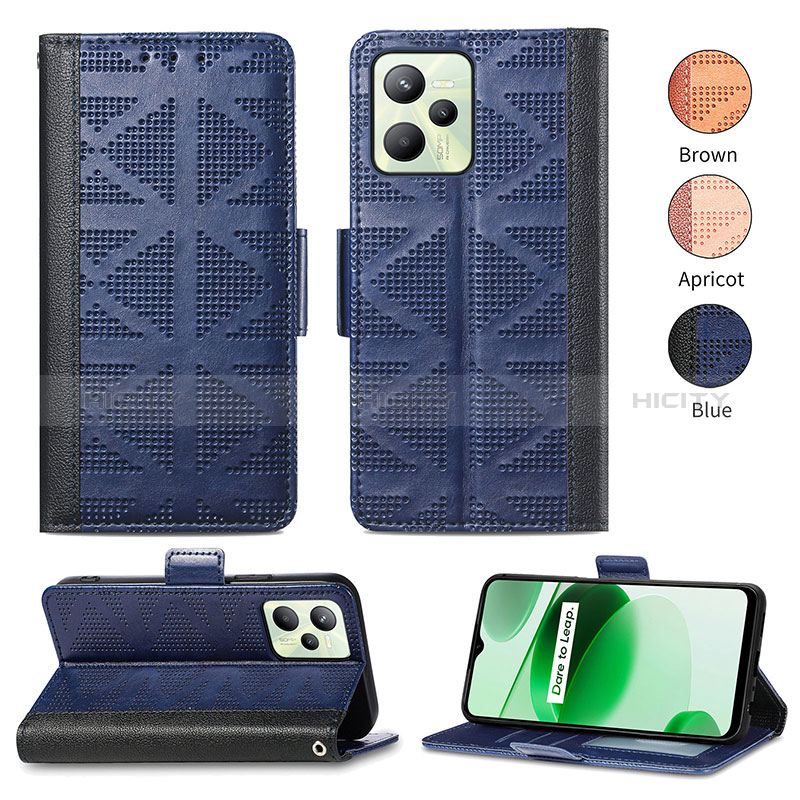 Custodia Portafoglio In Pelle Cover con Supporto S03D per Realme C35 Blu