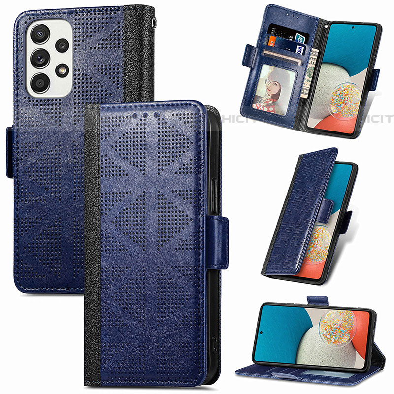 Custodia Portafoglio In Pelle Cover con Supporto S03D per Samsung Galaxy A53 5G Blu