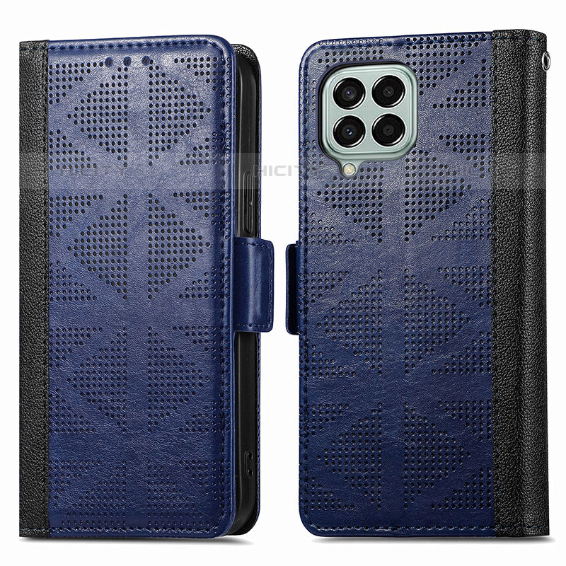 Custodia Portafoglio In Pelle Cover con Supporto S03D per Samsung Galaxy M33 5G Blu