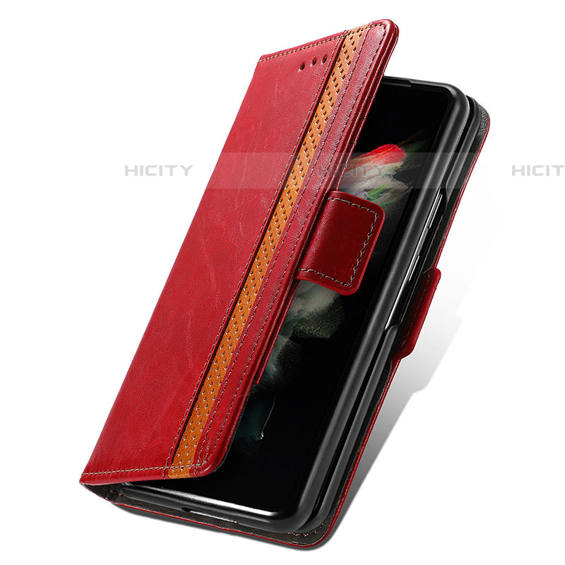 Custodia Portafoglio In Pelle Cover con Supporto S03D per Samsung Galaxy Z Fold4 5G Rosso