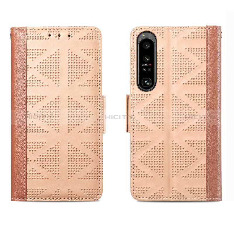 Custodia Portafoglio In Pelle Cover con Supporto S03D per Sony Xperia 1 IV Marrone Chiaro