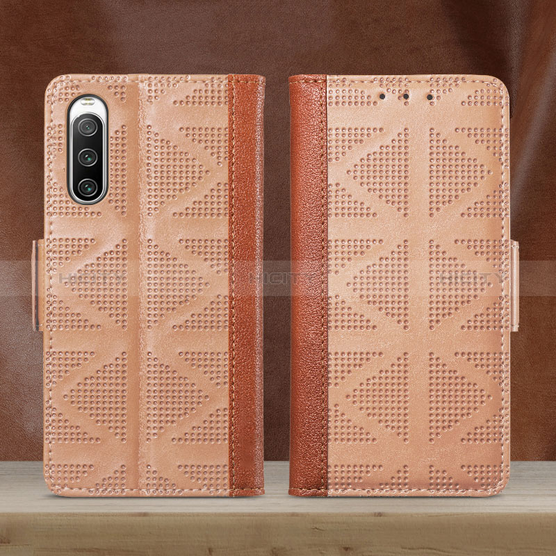 Custodia Portafoglio In Pelle Cover con Supporto S03D per Sony Xperia 10 V Marrone Chiaro