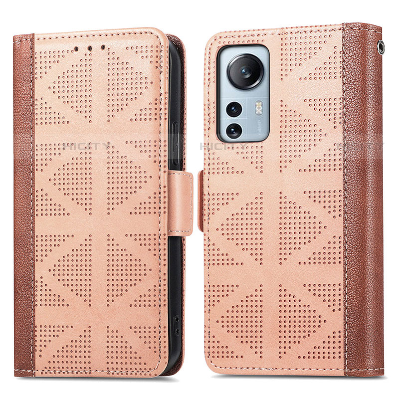 Custodia Portafoglio In Pelle Cover con Supporto S03D per Xiaomi Mi 12S Pro 5G Marrone Chiaro