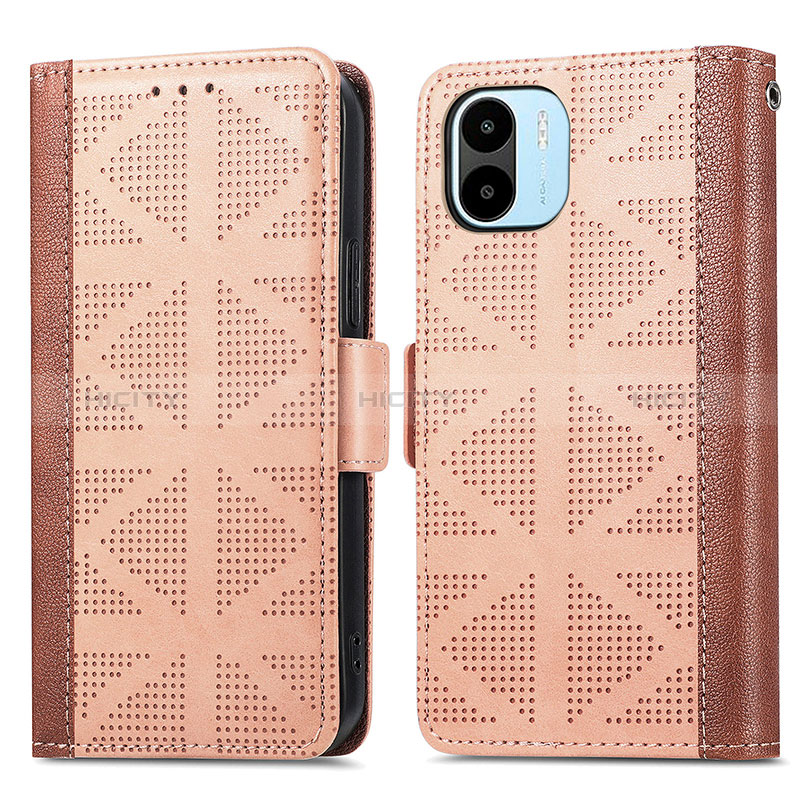 Custodia Portafoglio In Pelle Cover con Supporto S03D per Xiaomi Redmi A1 Marrone Chiaro