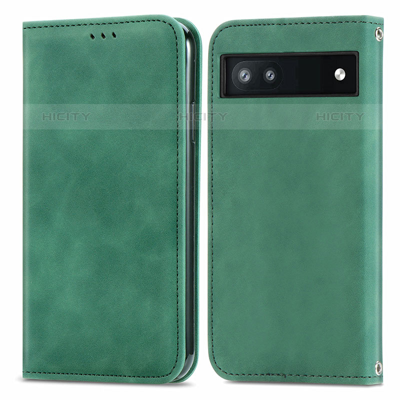 Custodia Portafoglio In Pelle Cover con Supporto S04D per Google Pixel 6a 5G Verde