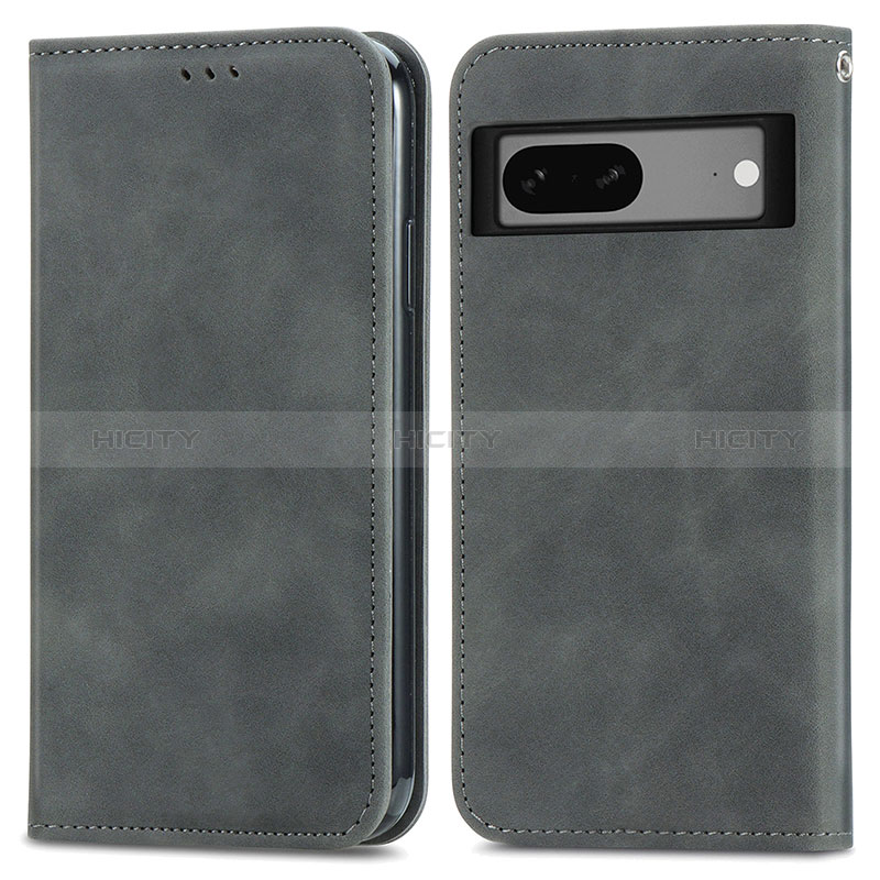 Custodia Portafoglio In Pelle Cover con Supporto S04D per Google Pixel 7a 5G Grigio