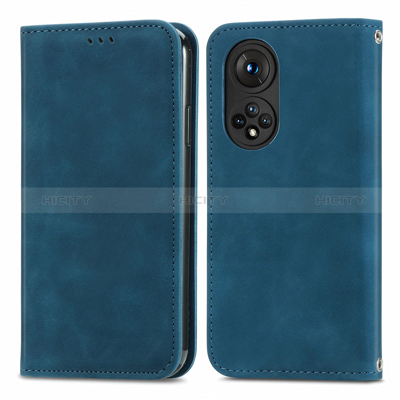 Custodia Portafoglio In Pelle Cover con Supporto S04D per Huawei Honor 50 5G Blu