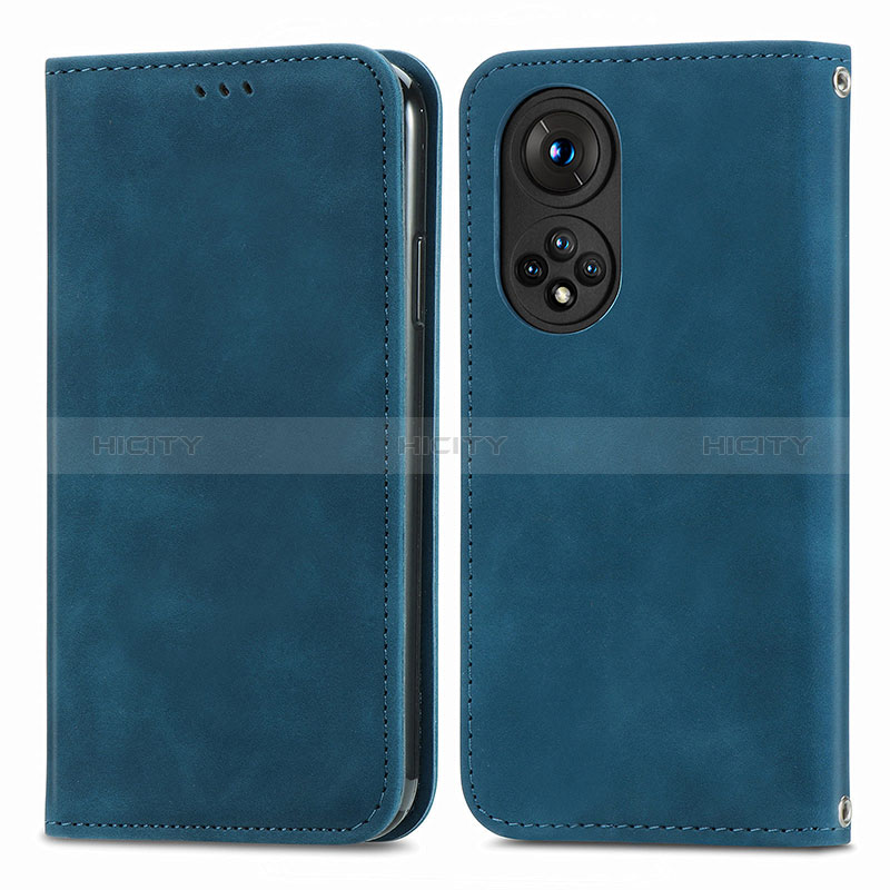 Custodia Portafoglio In Pelle Cover con Supporto S04D per Huawei Honor 50 Pro 5G Blu