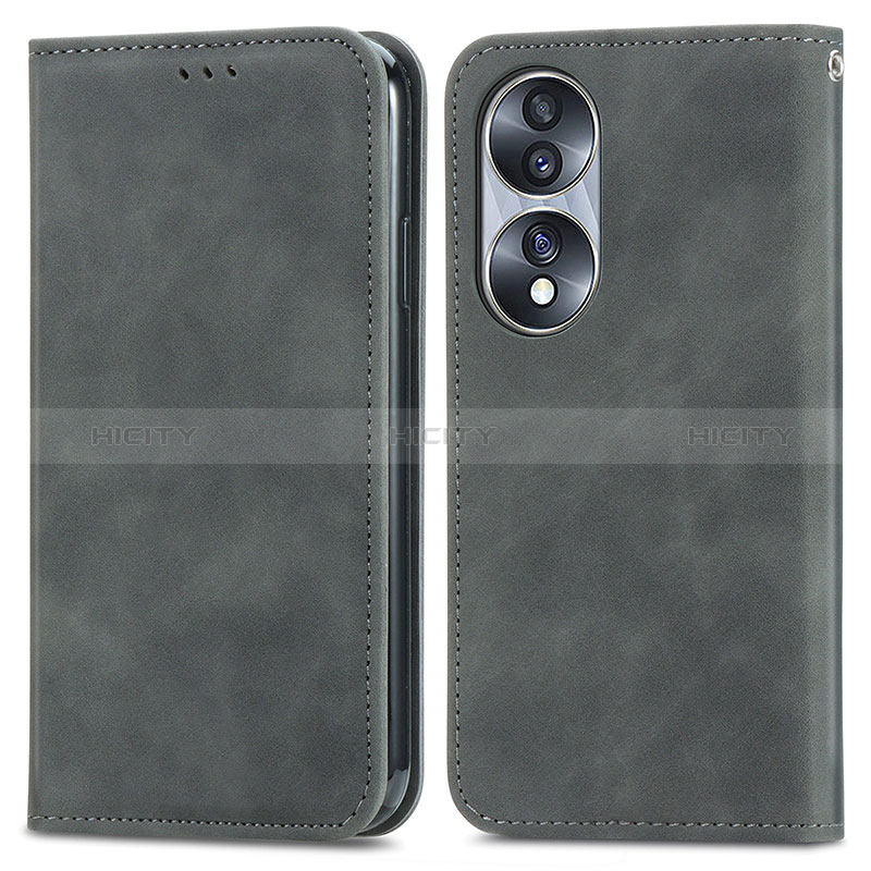 Custodia Portafoglio In Pelle Cover con Supporto S04D per Huawei Honor 70 5G Grigio