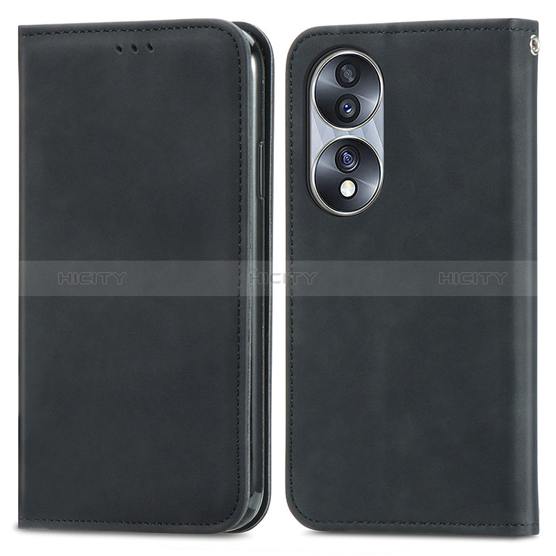 Custodia Portafoglio In Pelle Cover con Supporto S04D per Huawei Honor X7b Nero